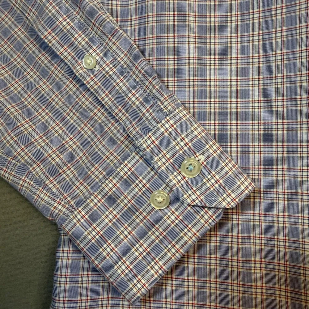 Banana Republic Grant Fit Mens Medium Blue Red Non-Iron Cotton Stretch Shirt